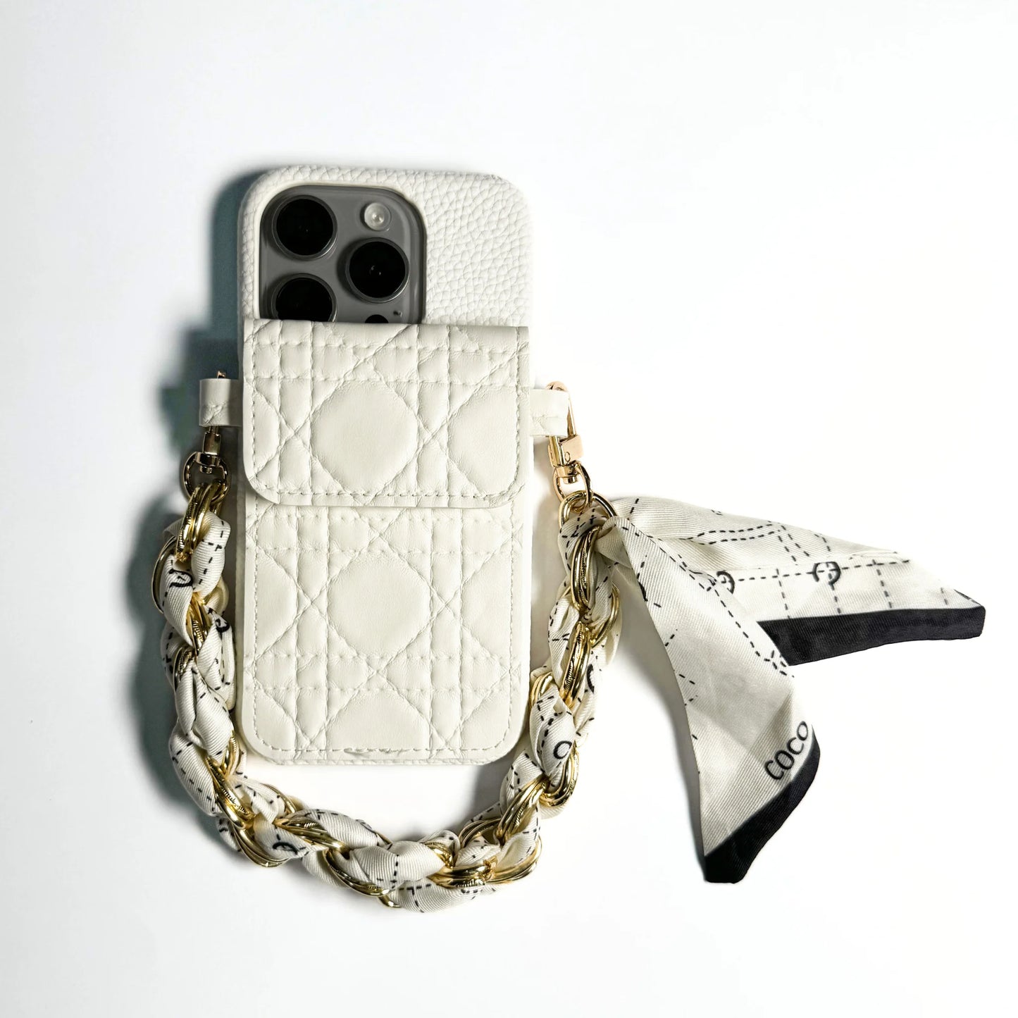 Stylish Chain Wallet Phone Case - White